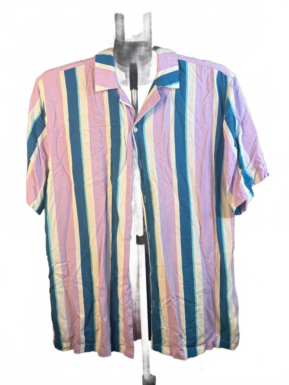 No Boundaries Vintage Multicolor Vertical Stripe button shirt sz M Purple teal